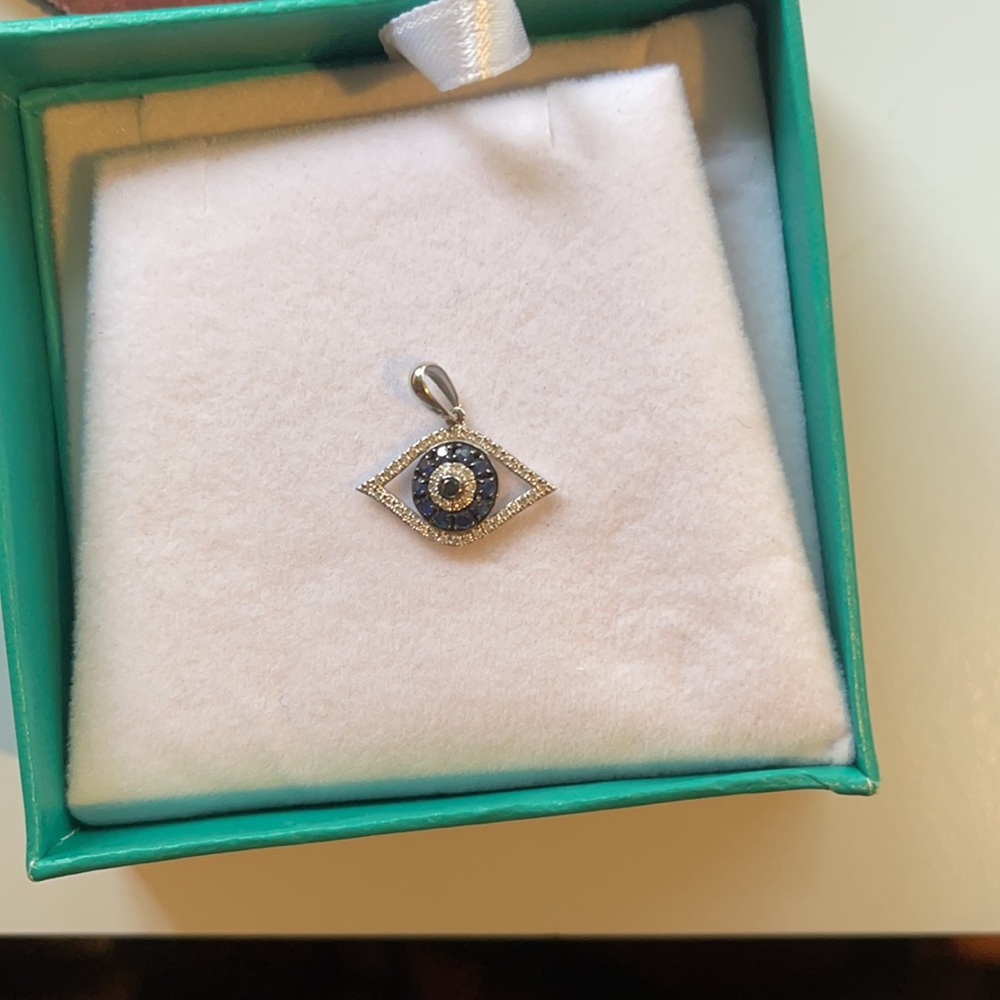 Effy diamond white gold sapphire evil eye pendant - Picture 3 of 7